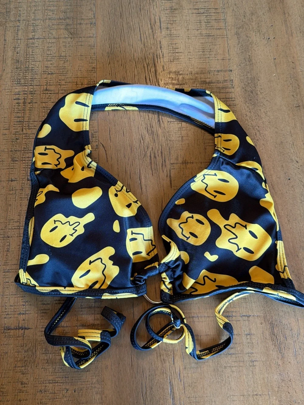 Black & Yellow Emoji Print Swim Top